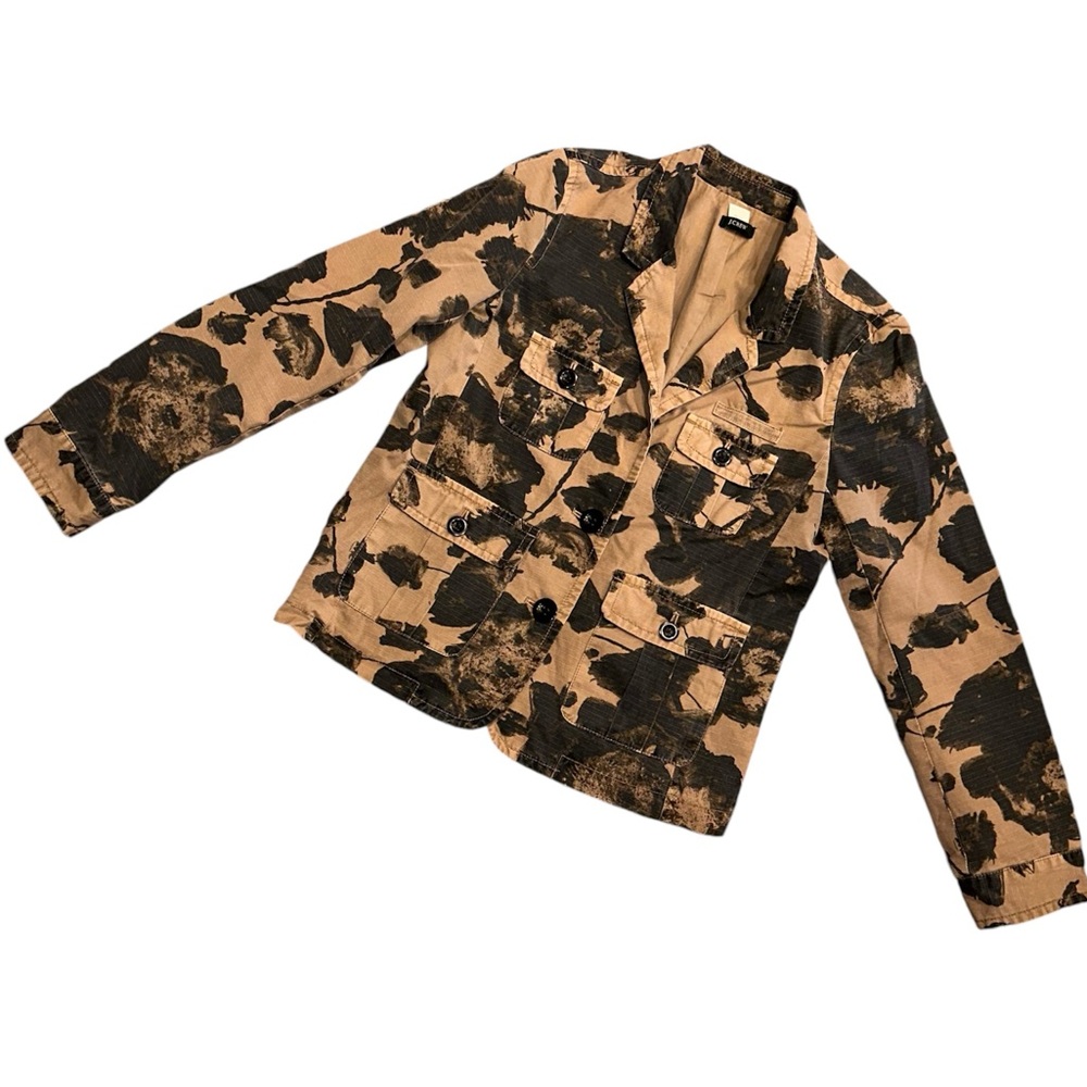J. Crew Tan & Black Floral Blossom Camo Blazer Jacket Size Small